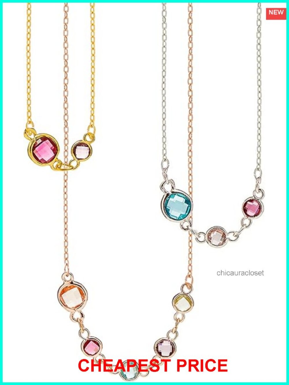 Custom Family Birthstone Necklace | Adjustable Gold Plated Stainless Steel